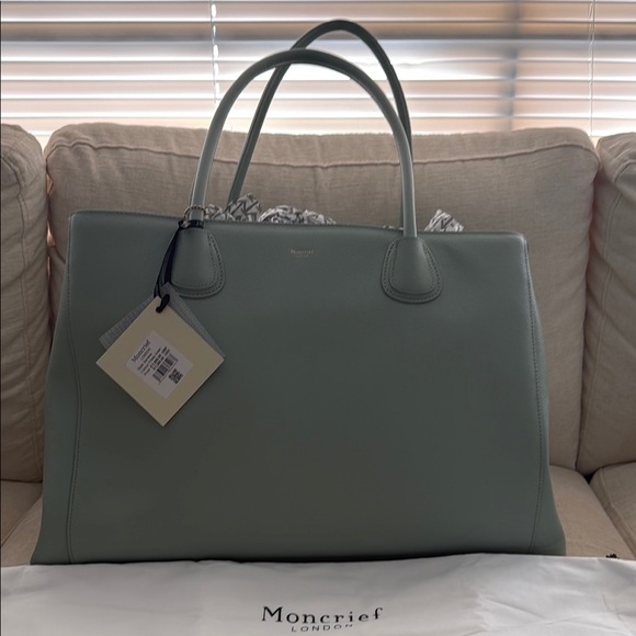 Moncrief London Serrena Frosty Green Tote Bag 100% Italian Leather - Picture 1 of 5